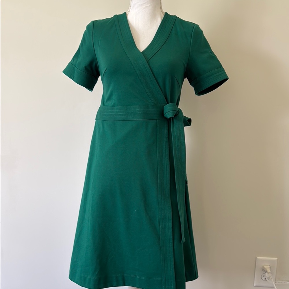 Boden Green A-Line Midi Dress with V-Neck